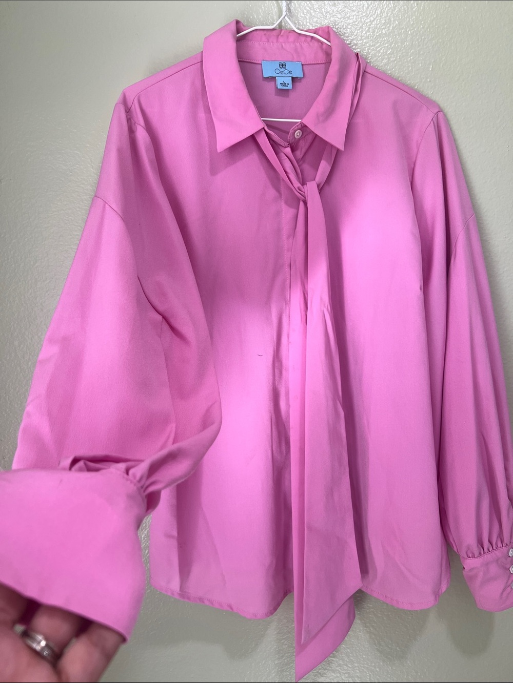 CeCe Hot Pink Tie-Neck Blouse